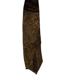 LIBERTY olive green gold baroque print silk mens tie